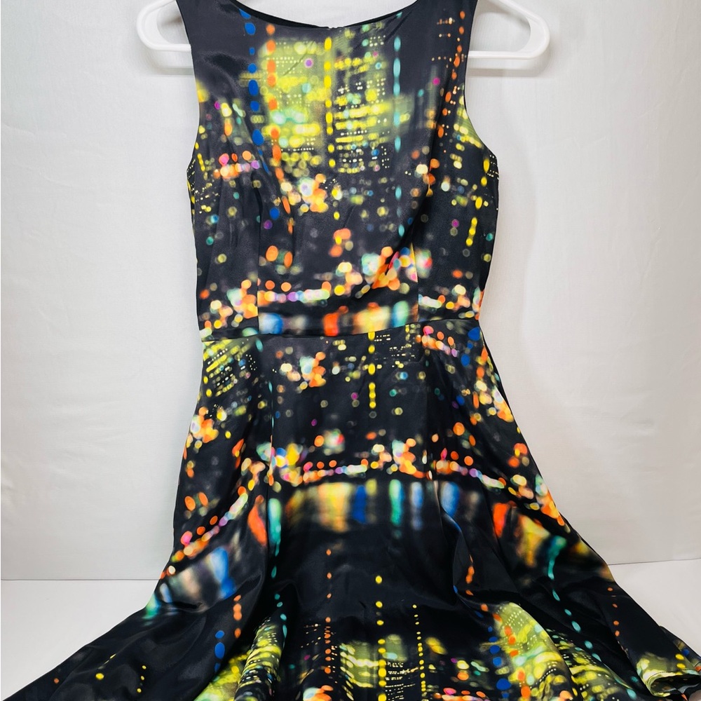 Black and‎ Yellow Fit and Flare Midi Dress for Cocktail